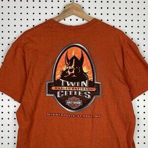 Harley Davidson Motorcycle Biker T Shirt Large Orange Twin Cities Minneapolis MN